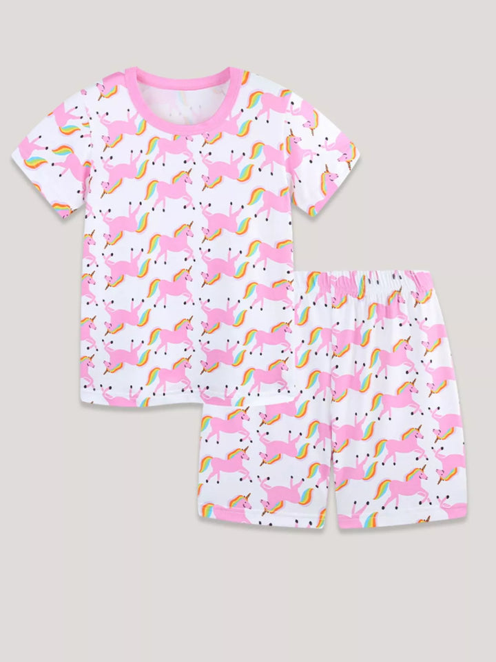 Children's Unicorn Print Short Sleeve Tee and Shorts Set