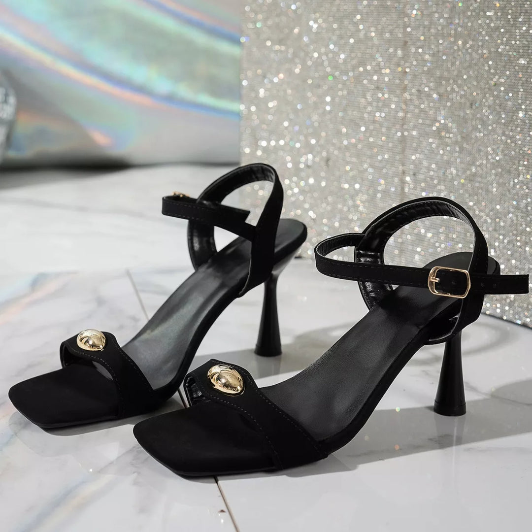 Open Toe Flare Heels Sandals