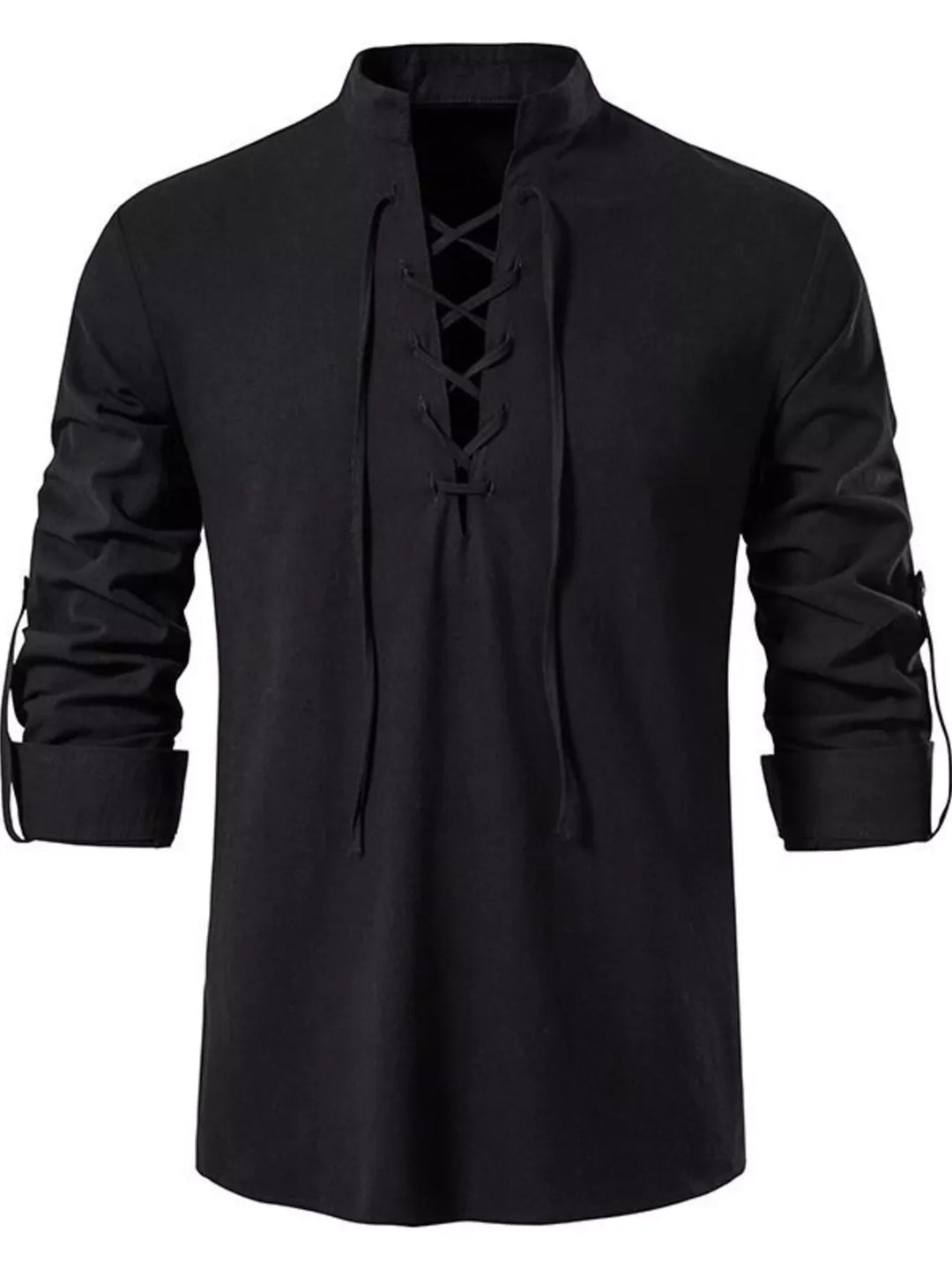 Men's Full Size Casual Lace-Up Long Sleeve Shirt Plus Size