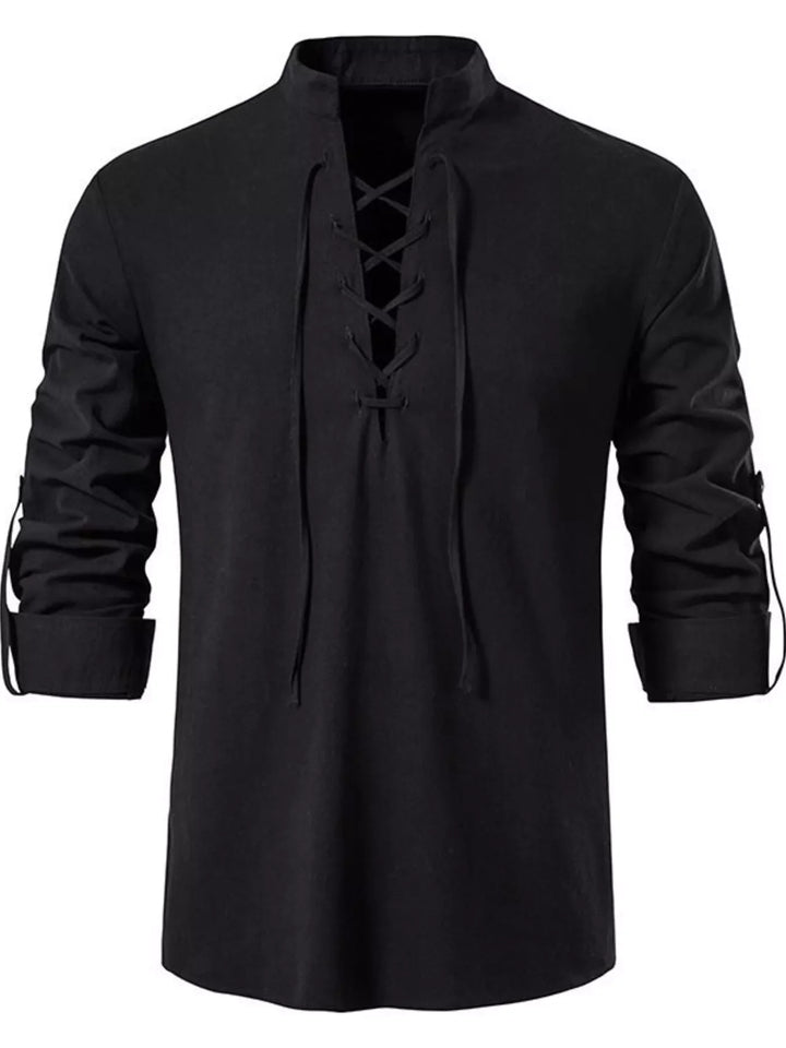 Men's Full Size Casual Lace-Up Long Sleeve Shirt Plus Size