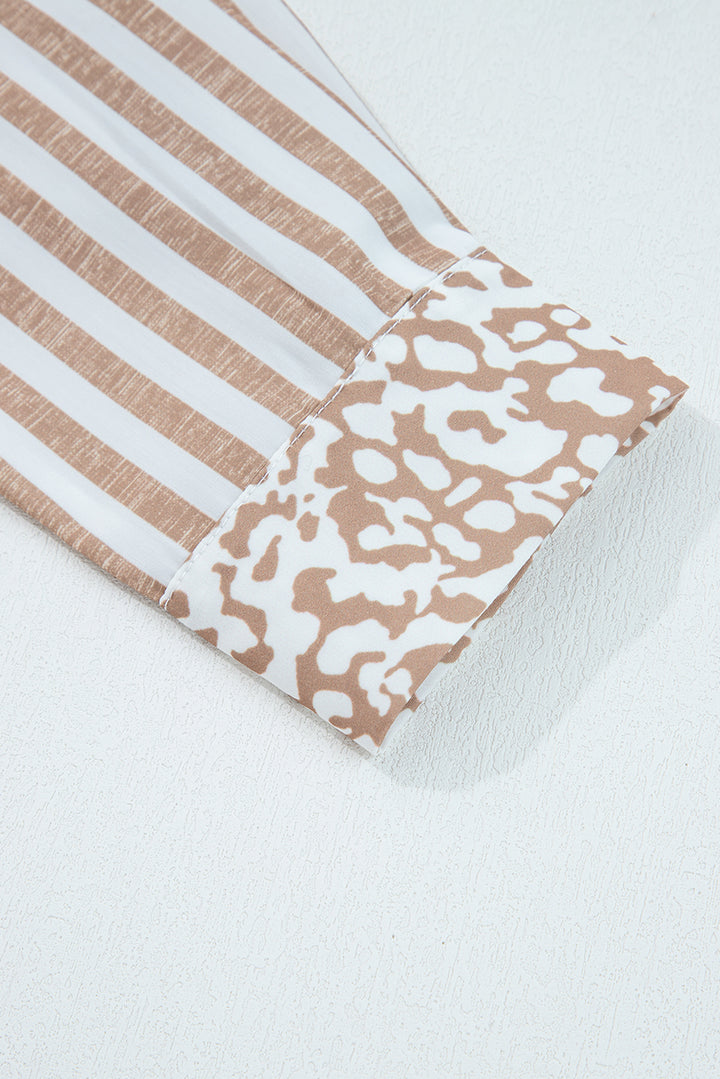 Khaki Leopard Striped Western Casual Shirt
