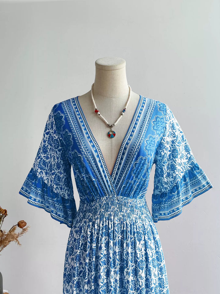 Floral Print Flounce Sleeve Dress