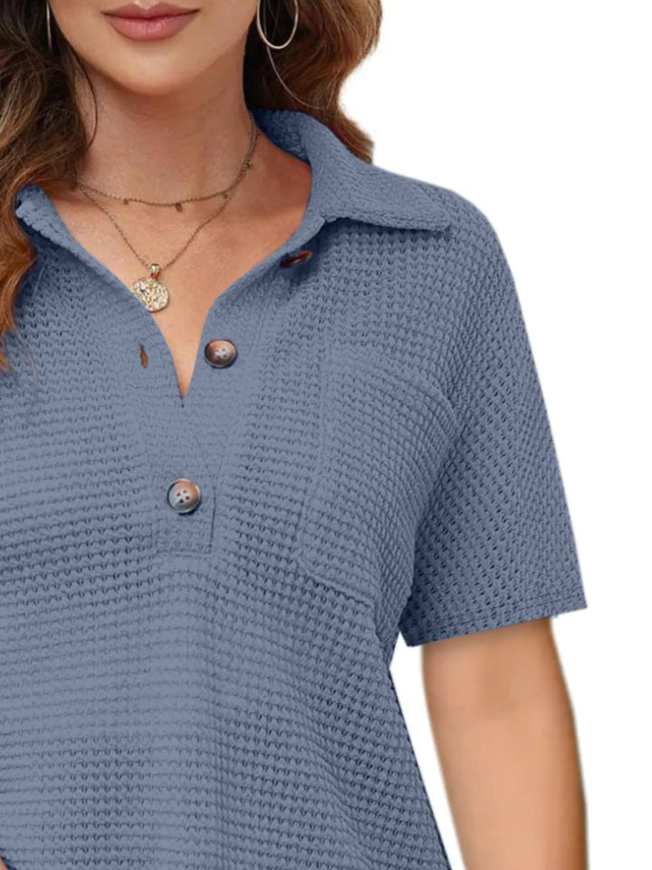 Waffle-Knit Short Sleeve Polo Shirt