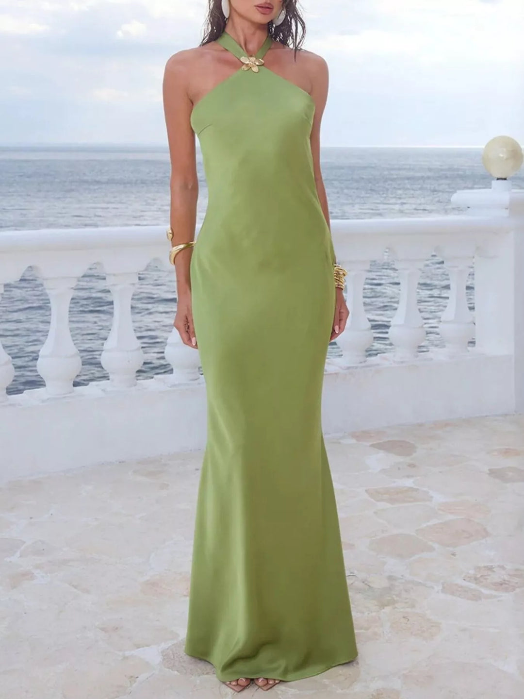 Halter Neck Satin Maxi Dress