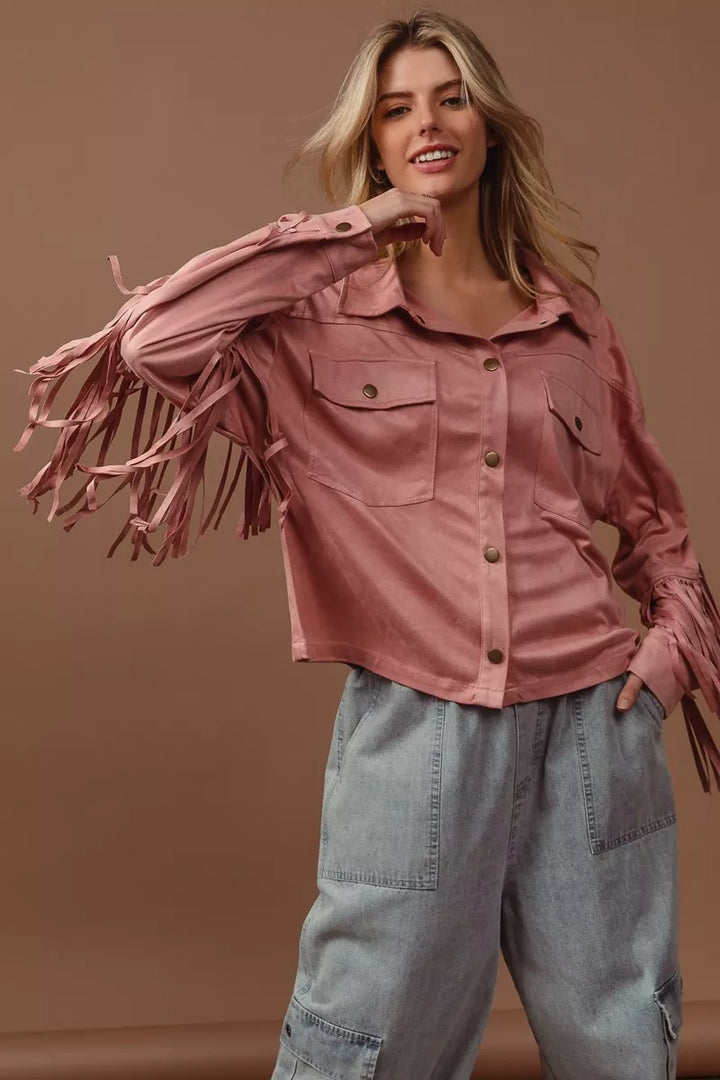 BiBi Suede Fringe Long Sleeve Jacket