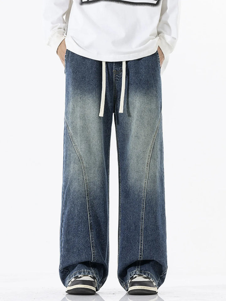 Men's Full Size Wide Leg Drawstring Jeans Plus Size