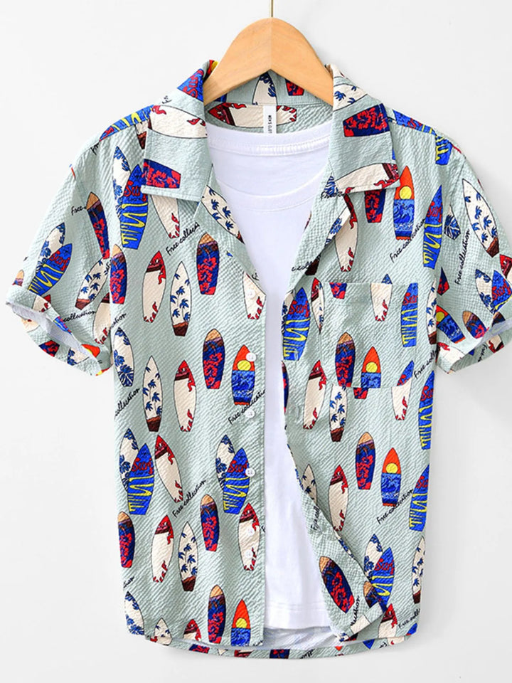Men's Printed Button Up Short Sleeve Shirt