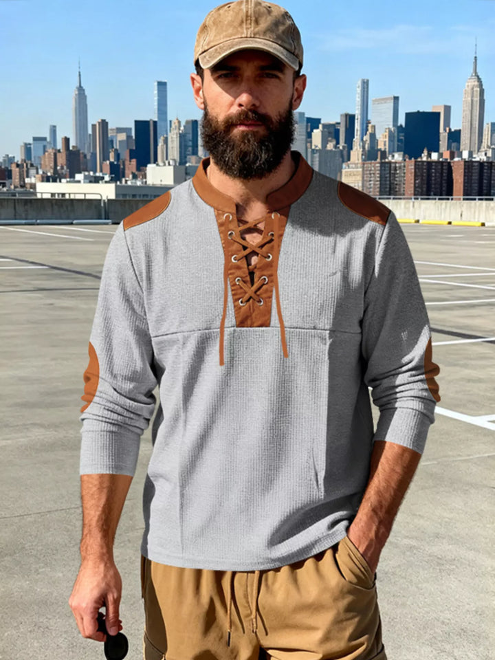Men's Full Size Vintage Lace-Up Long Sleeve T-Shirt Plus Size