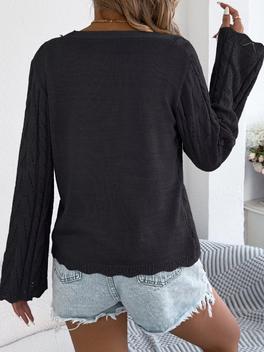 Openwork Tie-Front Knit Cardigan