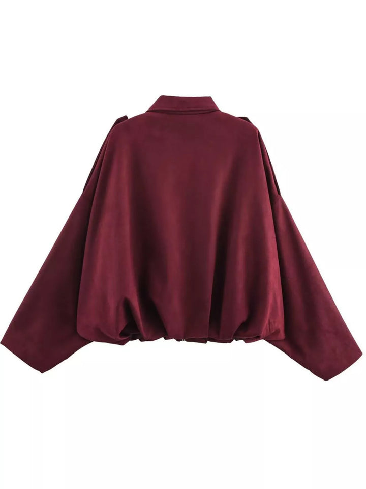 Collared Neck Dropped Shoulder Jacket