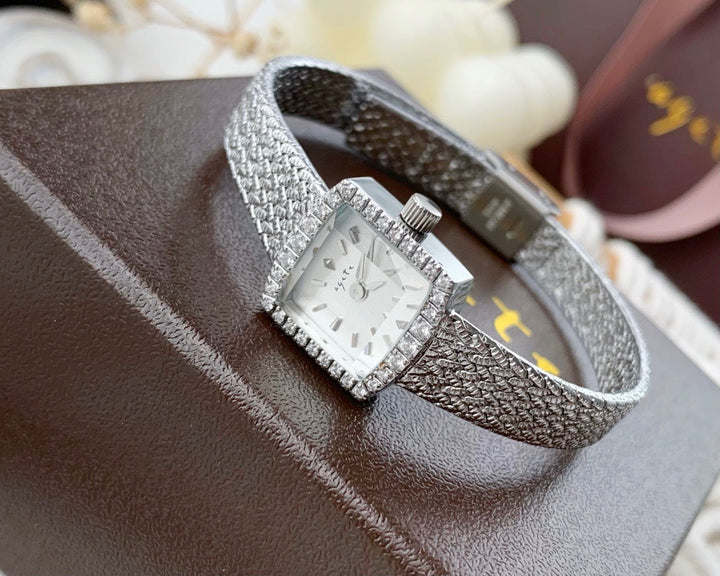 Vintage Square Watch For Women A Dainty Mini Square Design With A Wheat-sheaf Motif