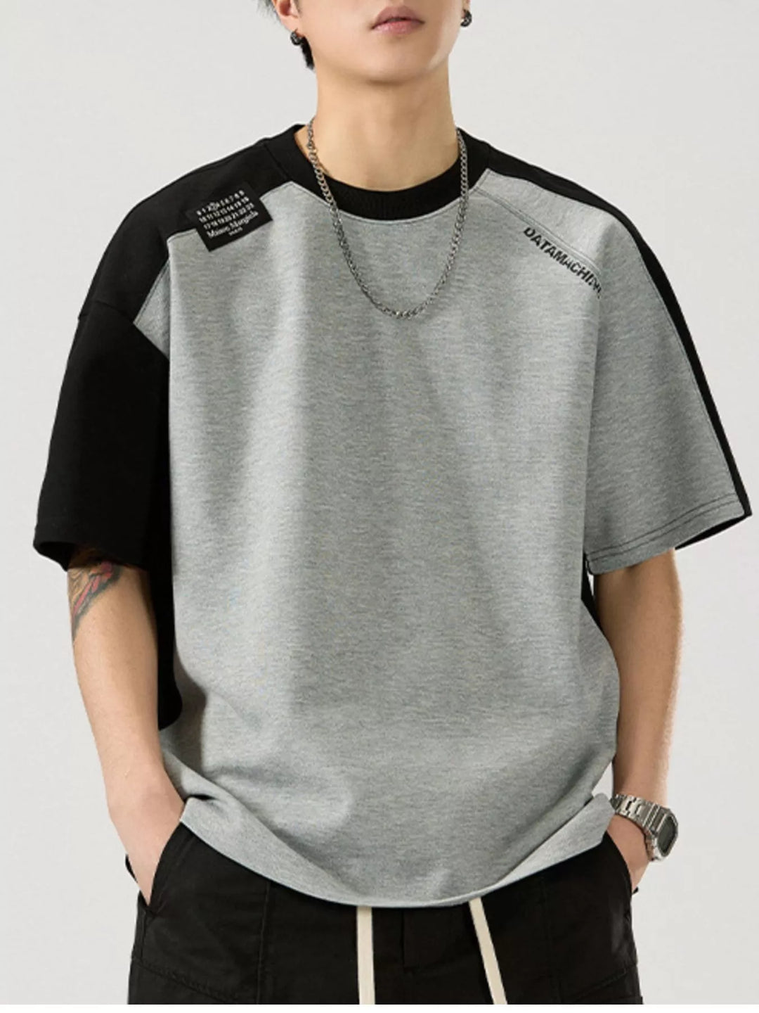 Men's Full Size Color Block Round Neck T-Shirt Plus Size