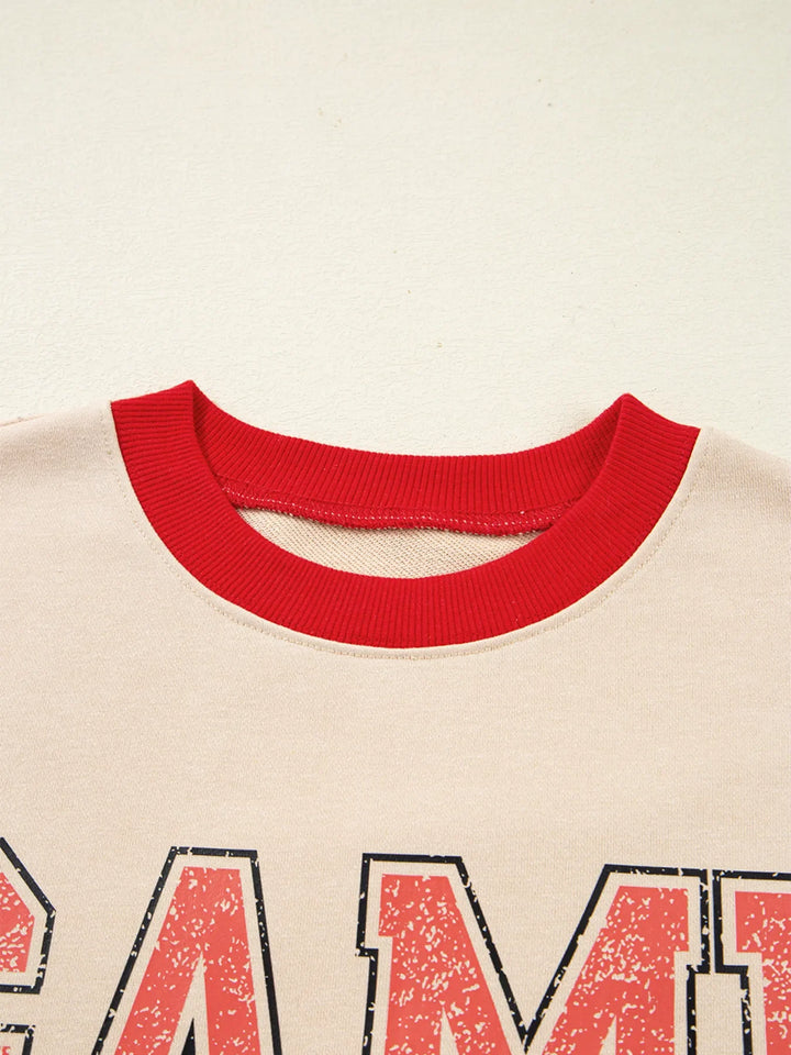 GAME DAY Letter Graphic Round Neck Sweatshirt