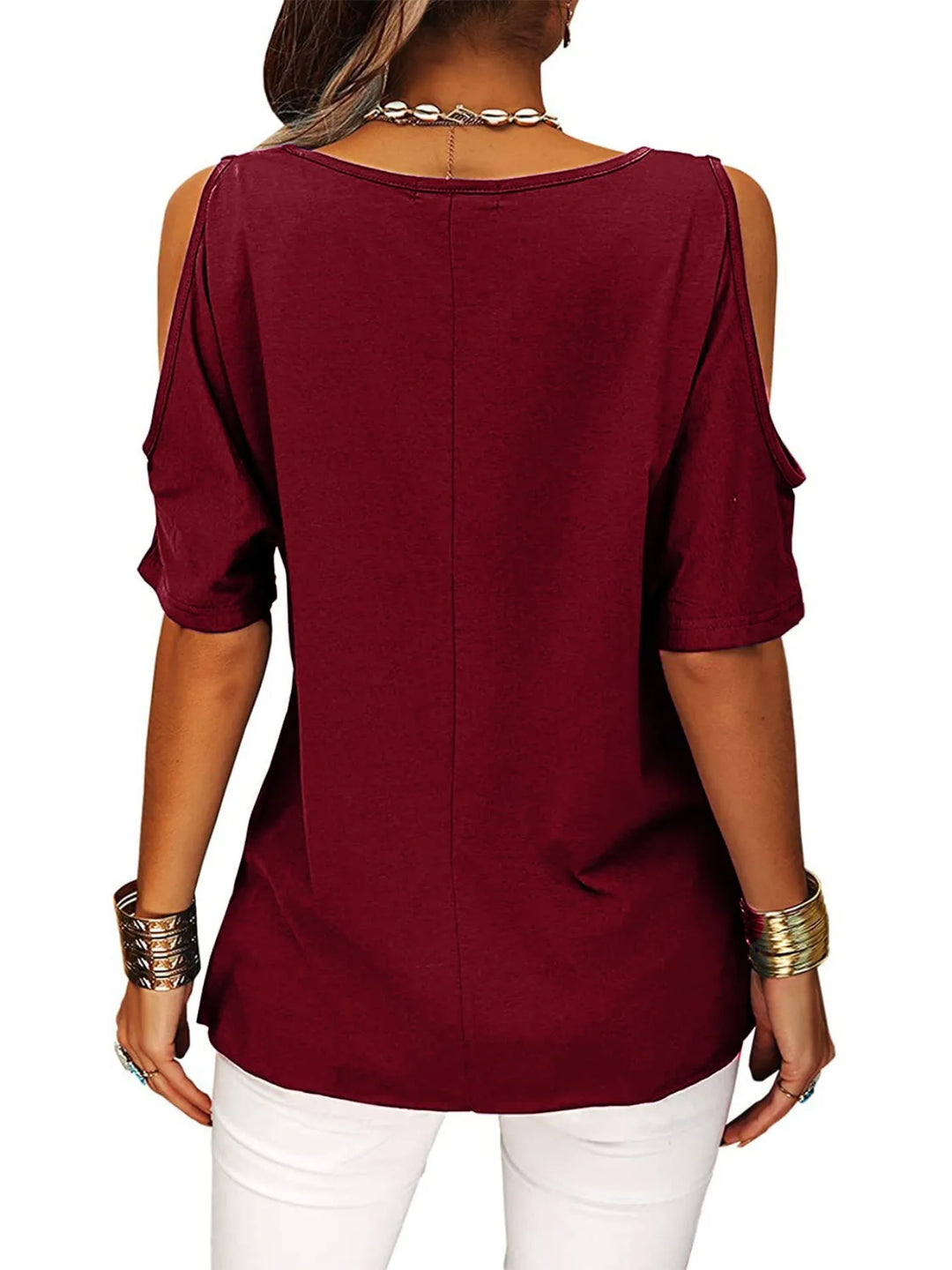 Full Size Crisscross Cold Shoulder Casual T-Shirt Plus Size