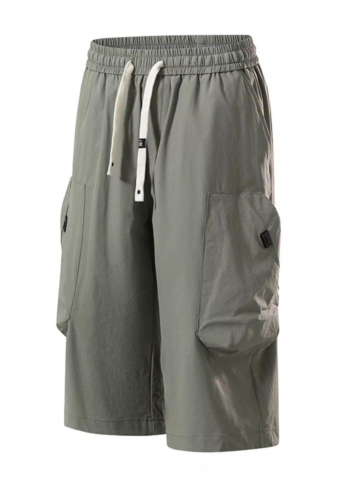 Men's Plus Size Casual Cargo Capris with Drawstring Waist