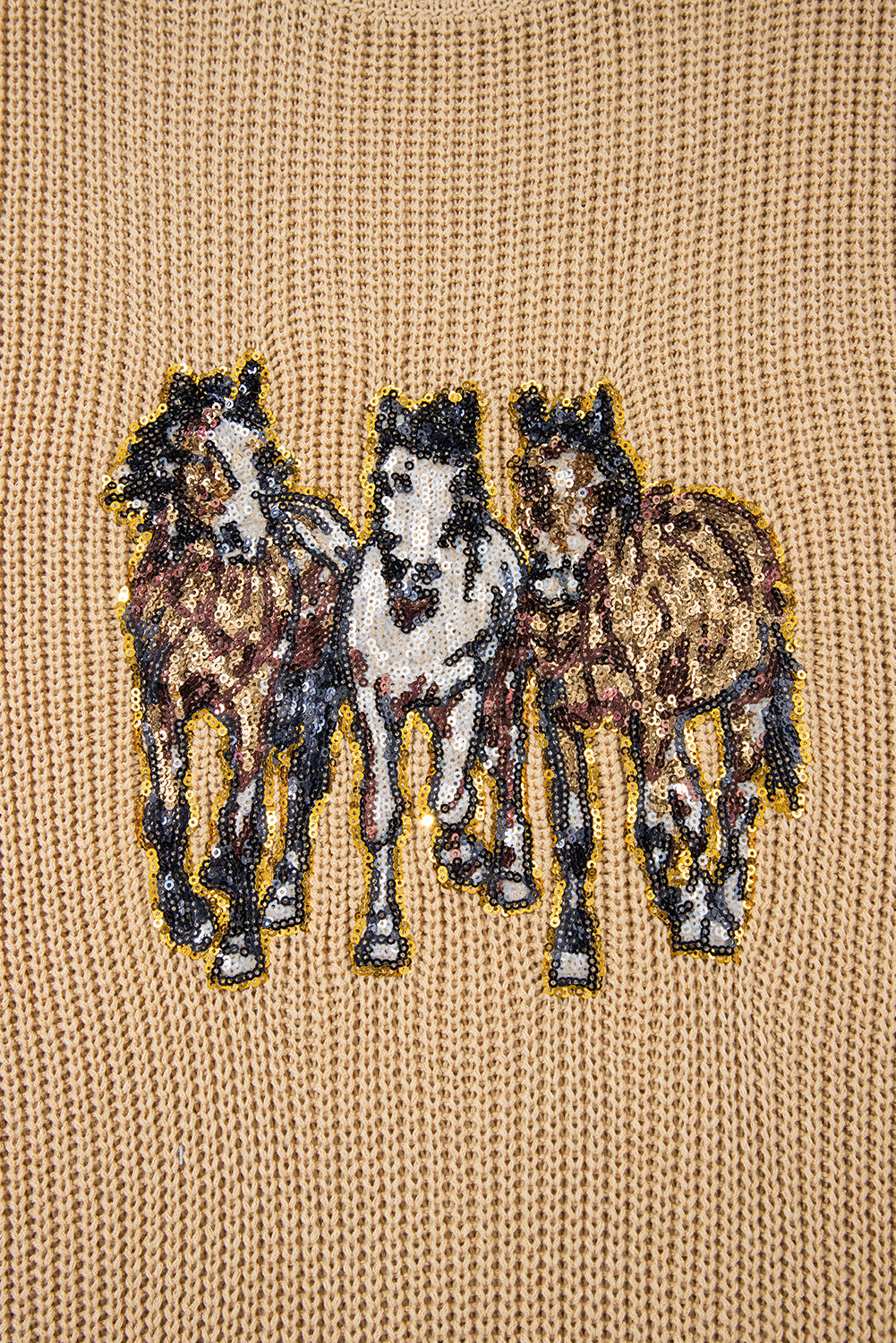 Parchment Sequin Horse Graphic Lightweight Knitted Sweater Vest