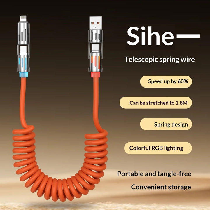 Phone Cable Spring Light Bar 4-in-1 65W Data Cable