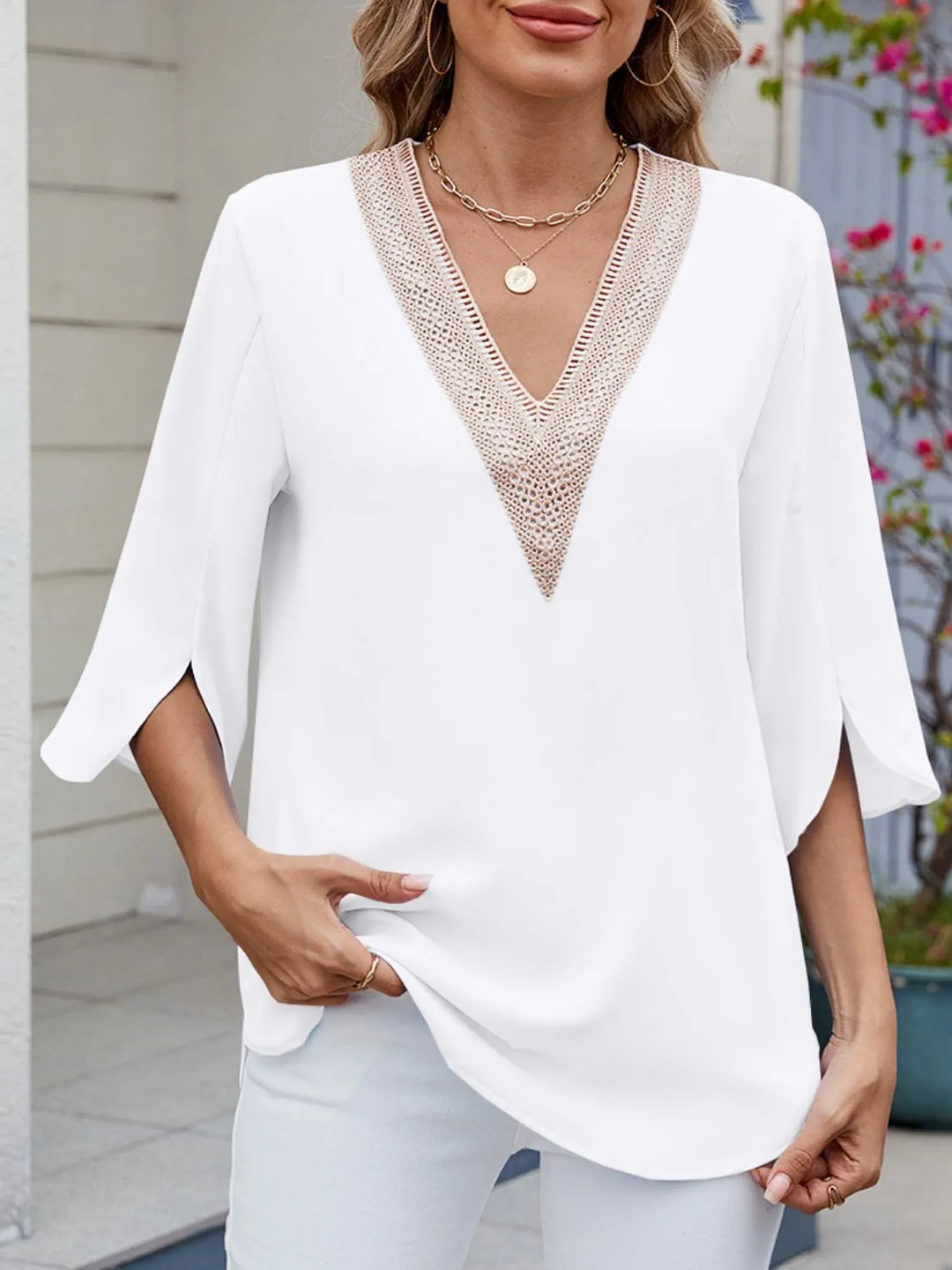 V-Neck 3/4 Sleeve Blouse