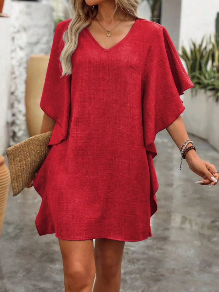 Flowy Sleeve V-Neck Casual Mini Dress