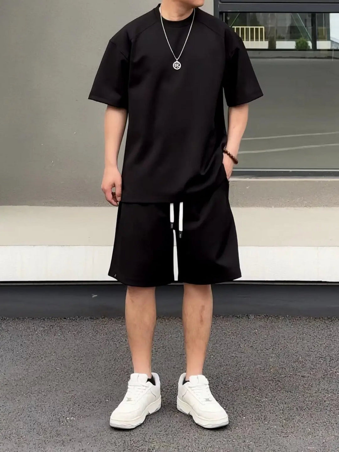 Simple Loose Couple Style Short-sleeved Shorts Two-piece Suit