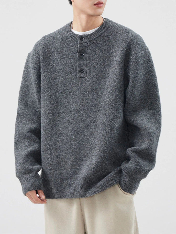 Men's Plus Size Button Detail Ribbed Hem Sweater
