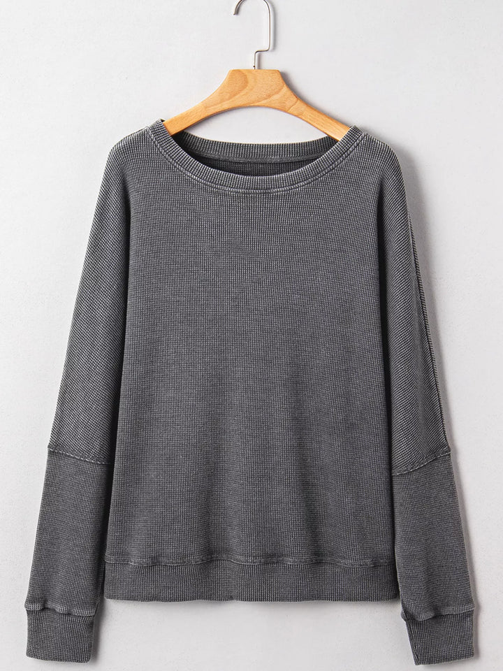 Waffle Knit Patchwork Long Sleeve Loose Sweatshirt