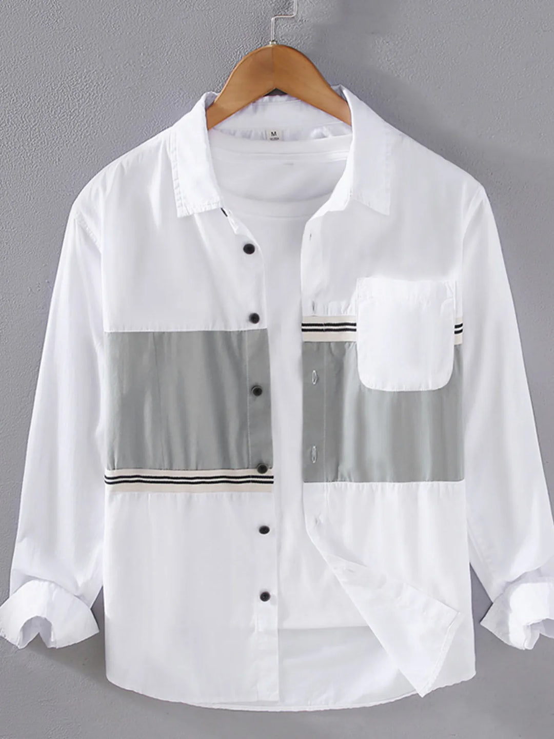 Men's Plus Size Color Block Button Up Long Sleeve Shirt
