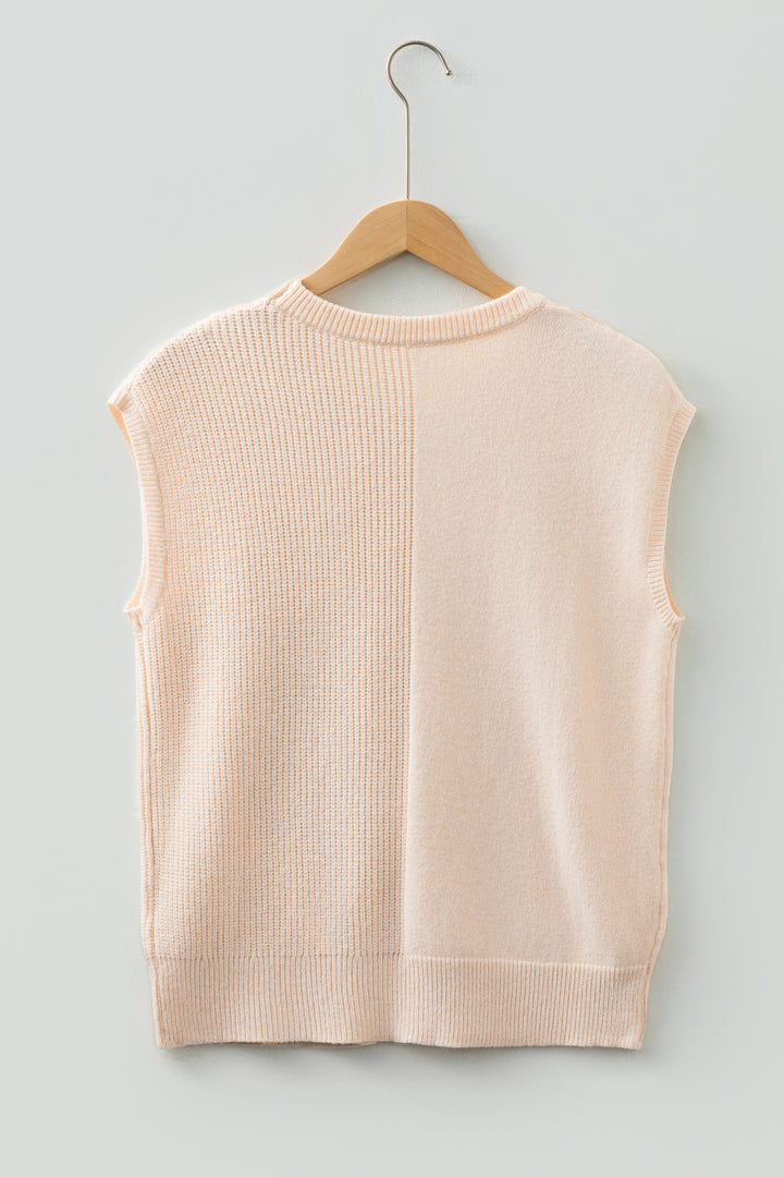Jet Stream Solid Color Mixed Knits Patch Pocket Short Sleeve Sweater