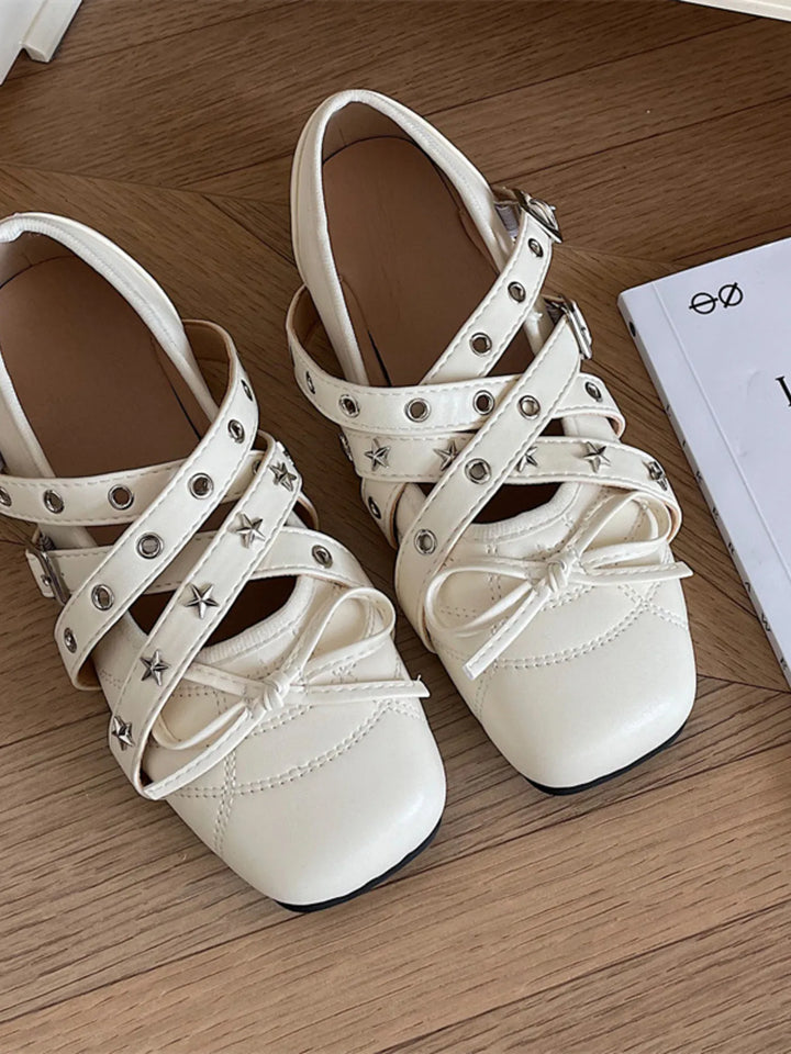 Studded Strappy Bow Slip-Ons