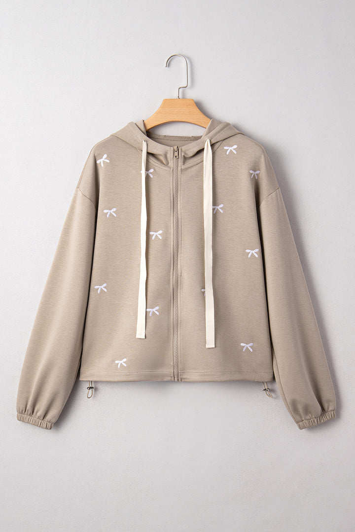 Goat Contrast Bow Embroidered Zip Up Jacket Hoodie