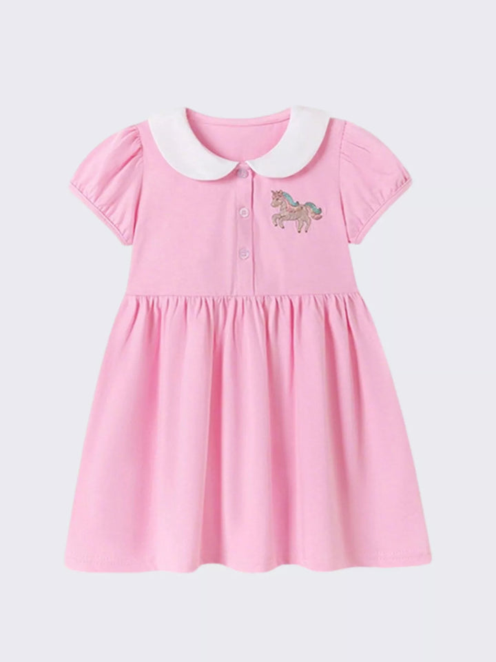 Children's Unicorn Embroidered Peter Pan Collar Dress