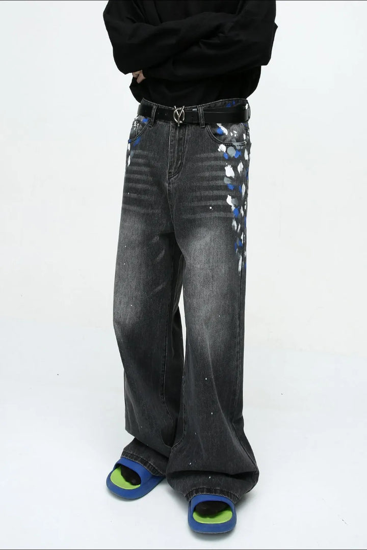 Watercolor Wide Leg Jeans with Pockets