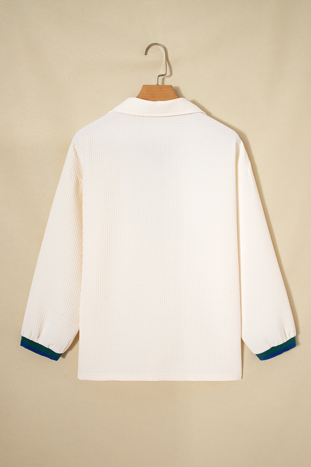 White Waffle Textured Contrast Polo Neck Zip up Jumper