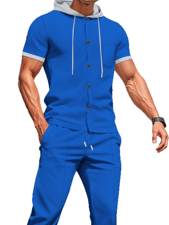 Men's Full Size Short-Sleeve Hooded Top and Shorts Set Plus Size