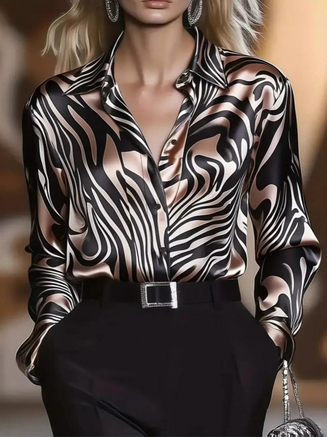 Zebra Print Button Up Shirt