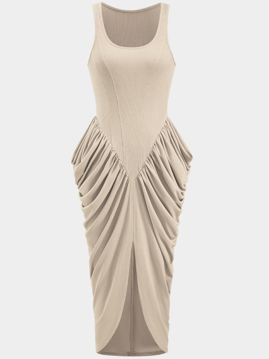 Ruched Detail Slit Midi Dress