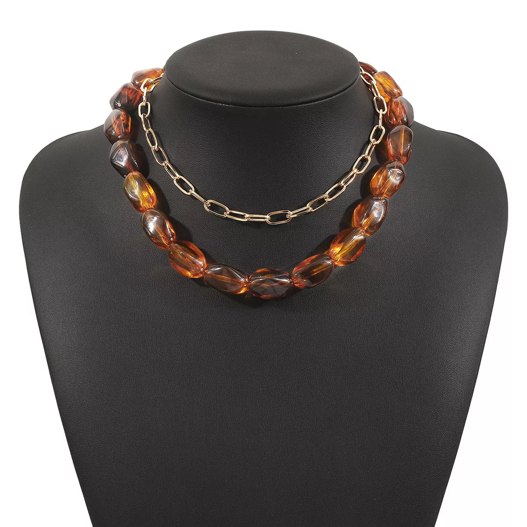 2 Piece Colorful Beaded Chain Necklace
