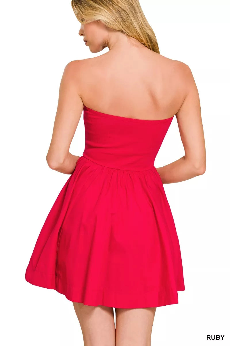 Zenana Combined Knit Tube Top Flare Mini Dress