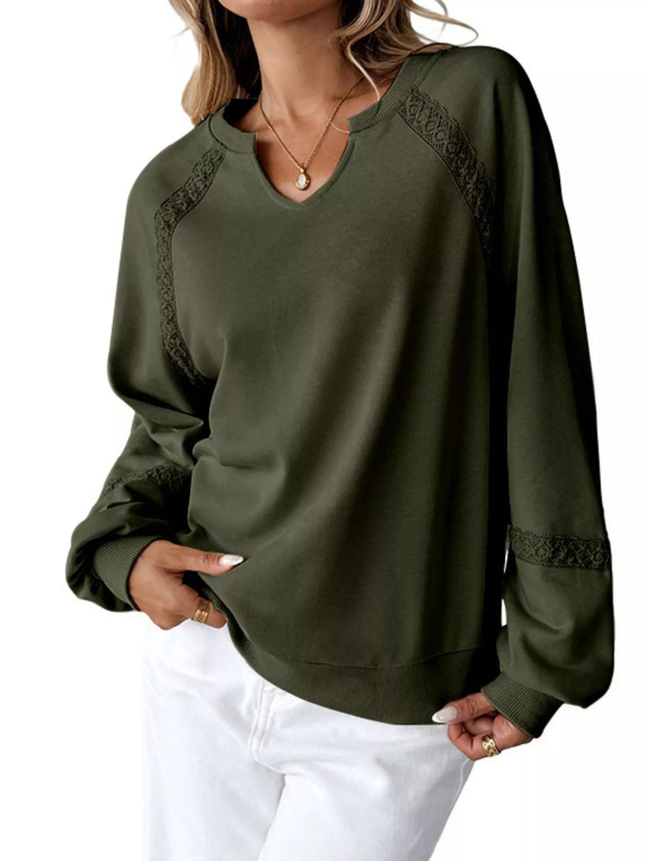Notched Raglan Sleeve Sweatshirt