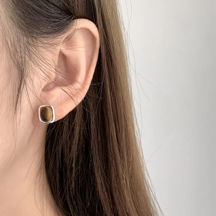 Square Tiger Eye Stud Earrings