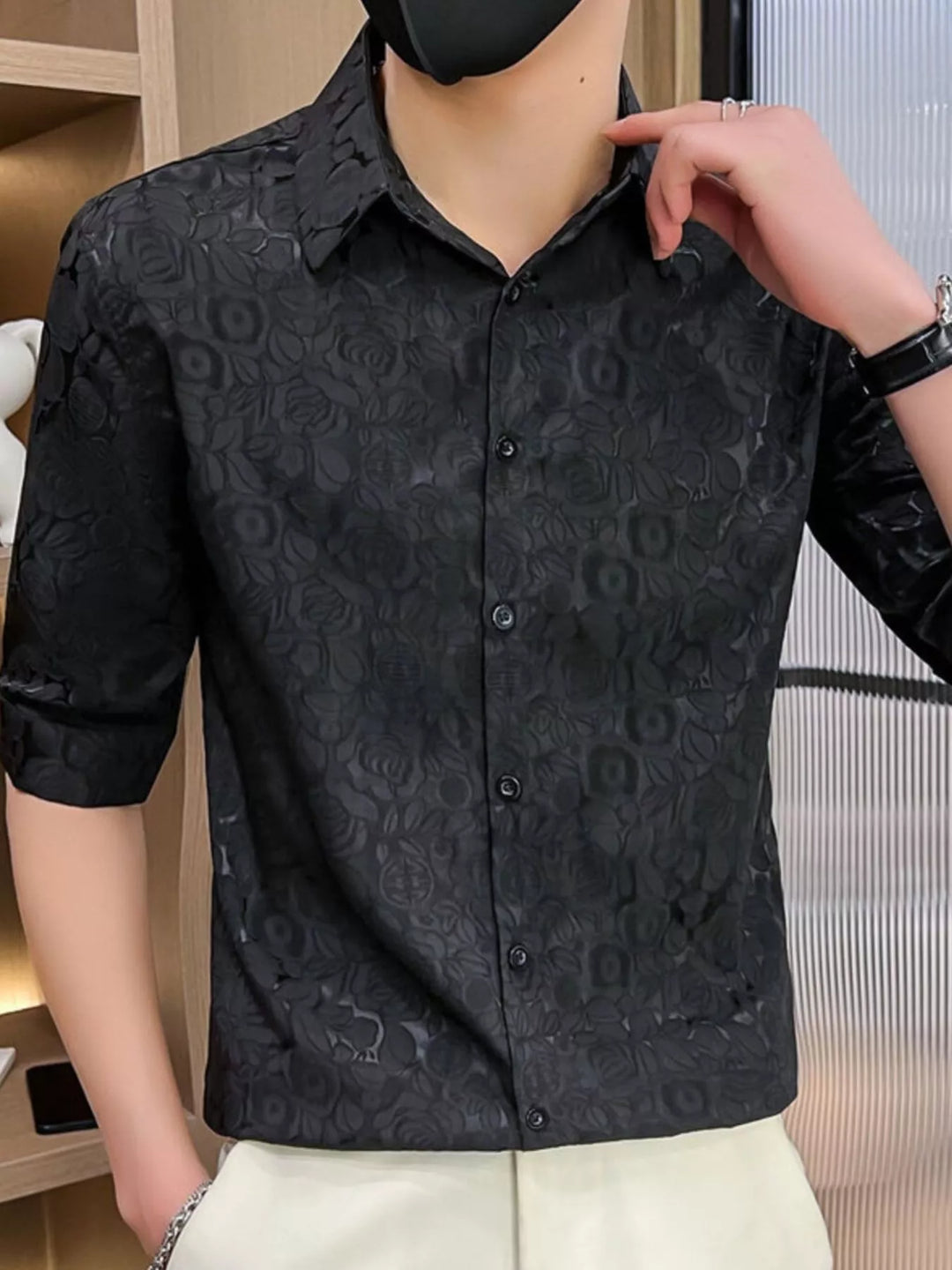 Men's Plus Size Floral Lace Slim Fit Shirt