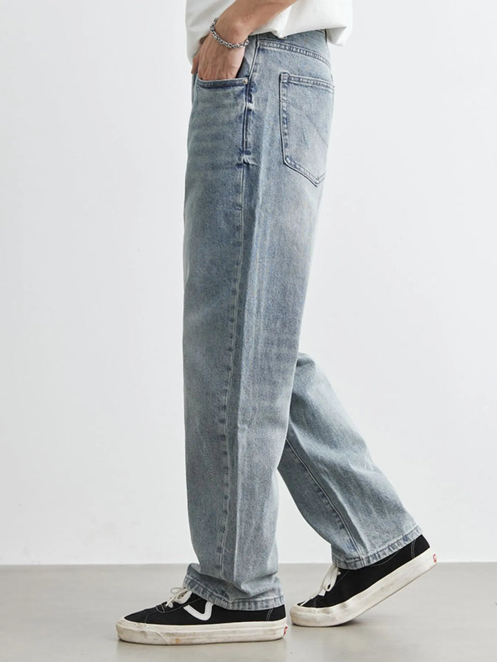 Men's Washed Wide Leg Distressed Jeans