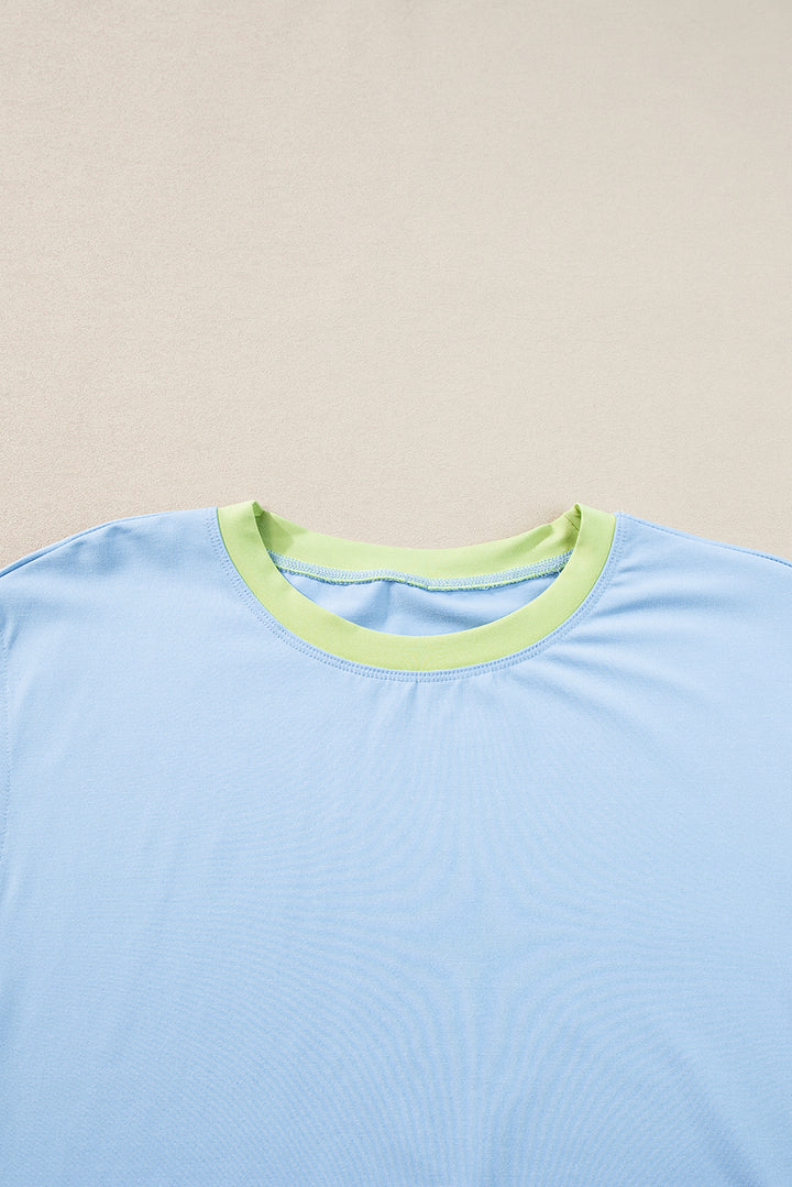 Blue Contrast Trim Cap Sleeve Tee Shorts Set