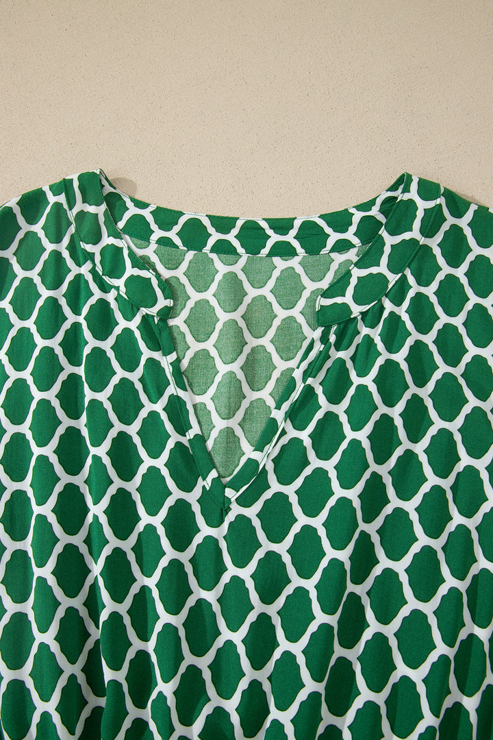 Green Plus Size Geometric Print Pocketed Ruffle Hem Casual Dress