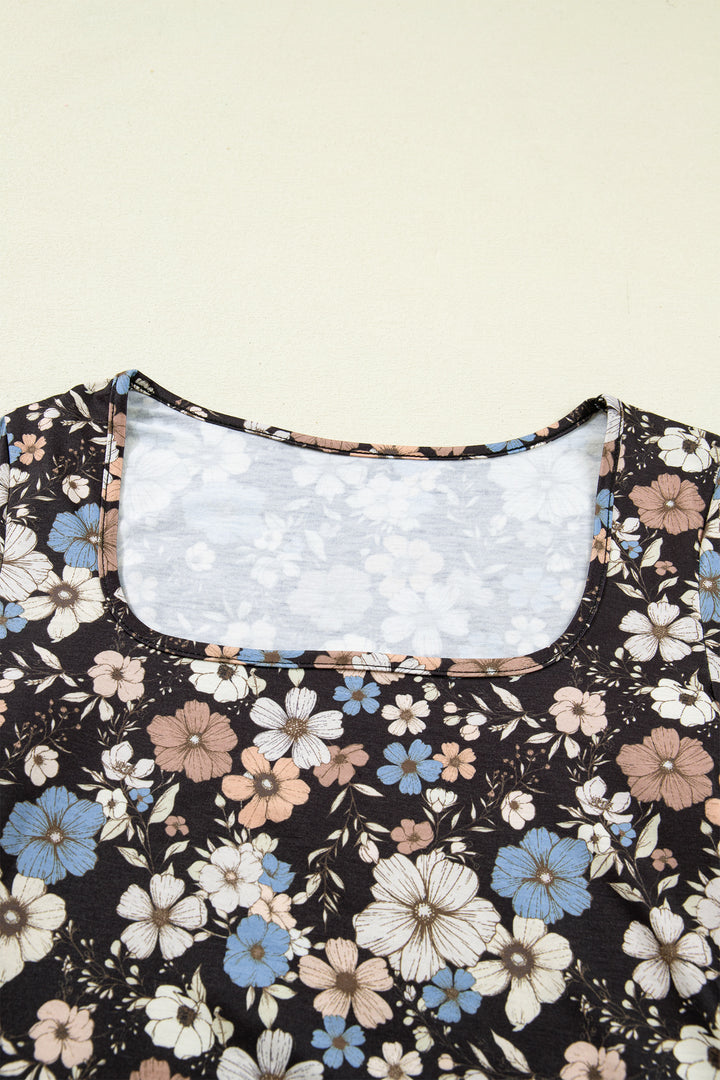 Black Floral Print Slim Long Sleeve T Shirt