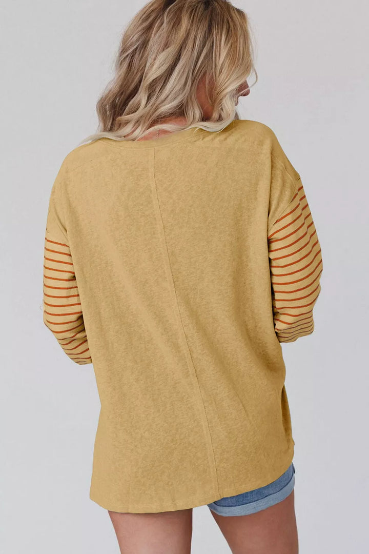 Colorblock Striped Bishop Sleeve Top