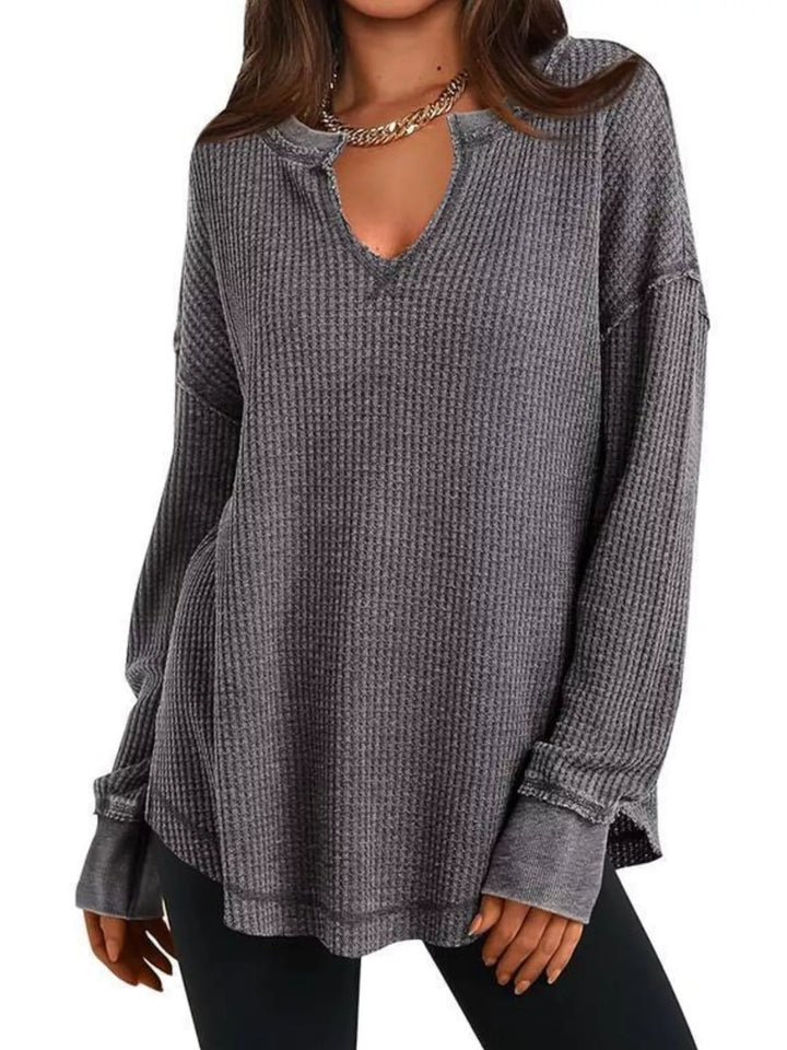 Slit Notched Long Sleeve T-Shirt
