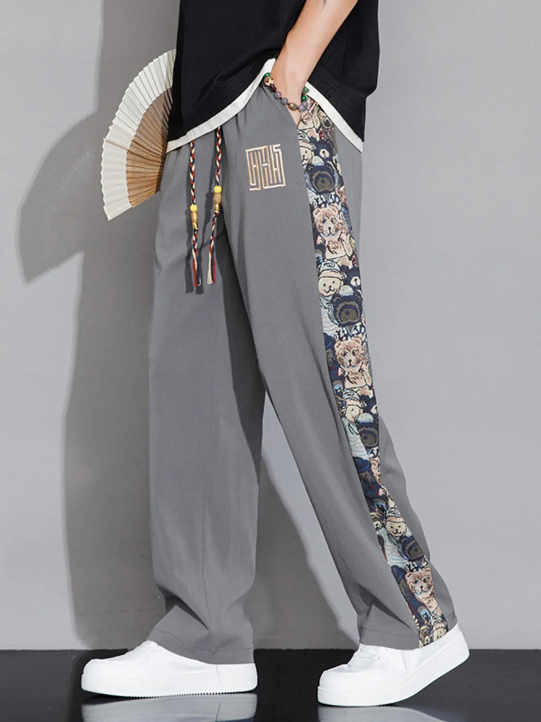 Men's Full Size Printed Side Stripe Loose Pants Plus Size