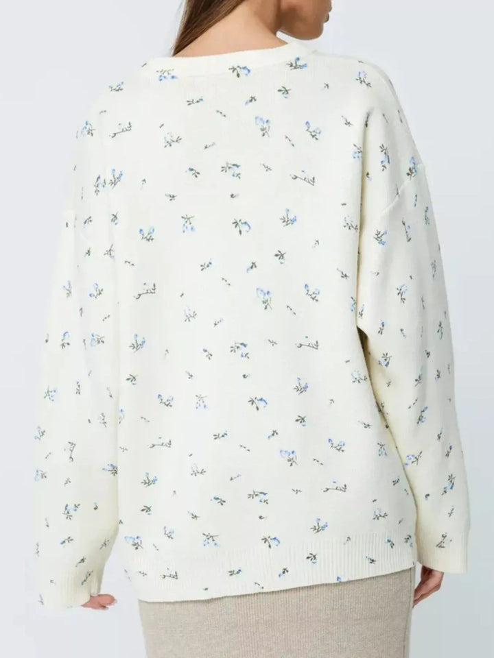 Ribbed Hem Floral Long Sleeve Sweater