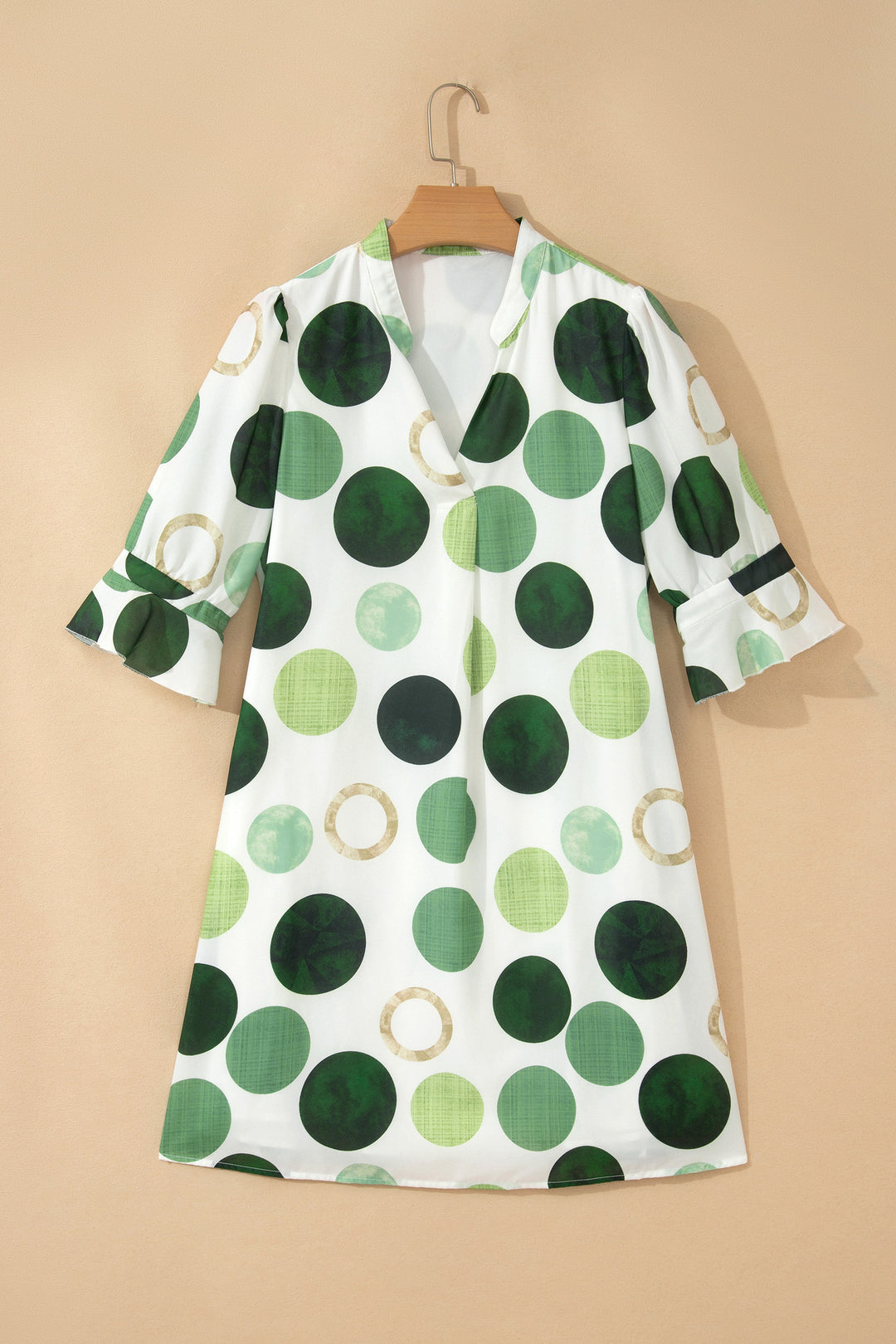 Blue Polka Dot Print Flounced Half Sleeve Casual Vacation Style Mini Dress